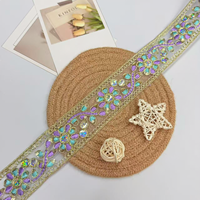 Bordure en dentelle brodée de sequins en organza coloré de 5 cm, dentelle en maille florale avec strass pour robe, vêtement, décoration de costume