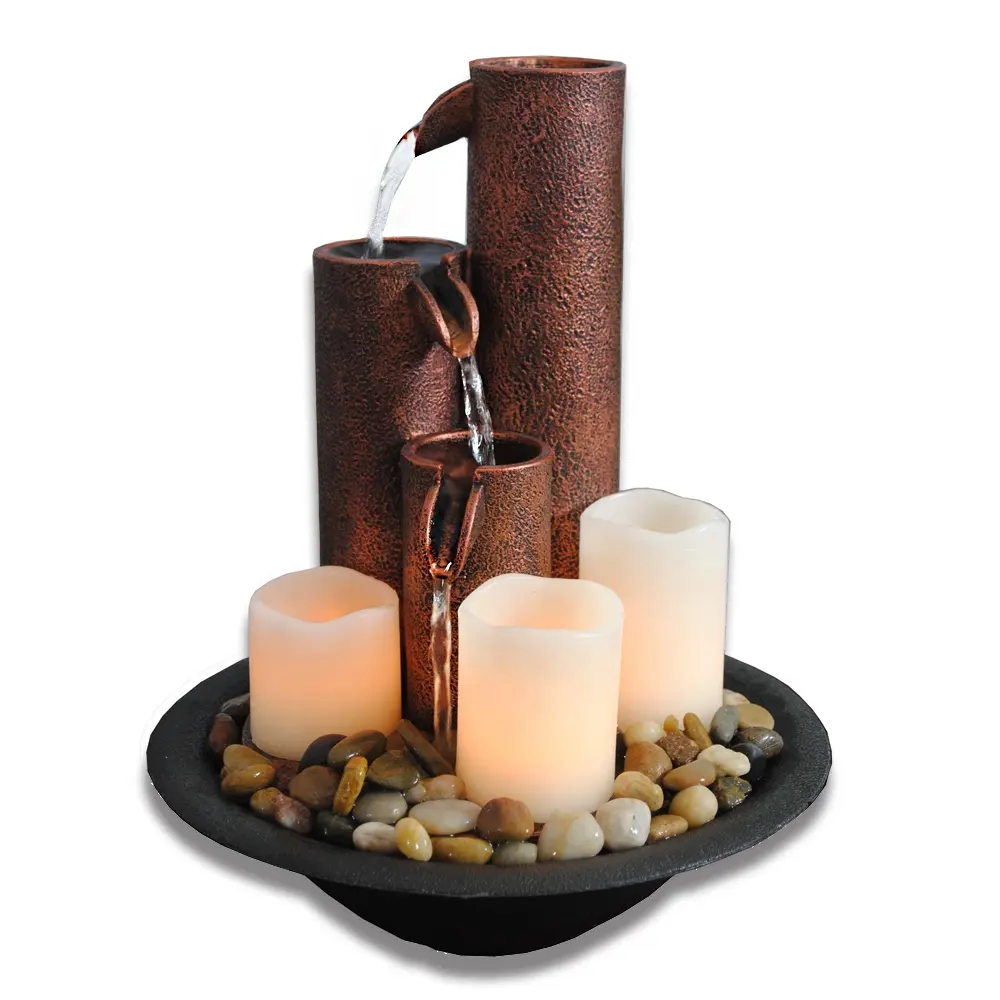 Hot mesa meditação resina fonte de água decorativo com vela
