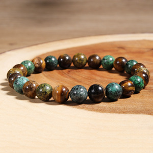 Bracelet élastique en pierres naturelles avec perles de jaspe australien, turquoise paon, opale éthiopienne naturelle et laiton argenté - Product Image 2