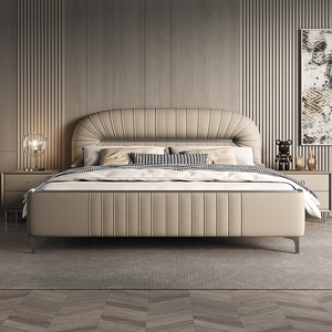 <span class=keywords><strong>Letto</strong></span> <span class=keywords><strong>Matrimoniale</strong></span> Moderno di Lusso in Vera Pelle con Testiera Plissettata di Design, Imbottito, per Arredamento Camera da <span class=keywords><strong>Letto</strong></span> di Alta Gamma - Product Image 1