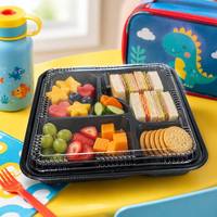 Boîte à bento OEM personnalisée écologique, base noire, couvercle transparent, compartiments multiples, empilable, compatible micro-ondes