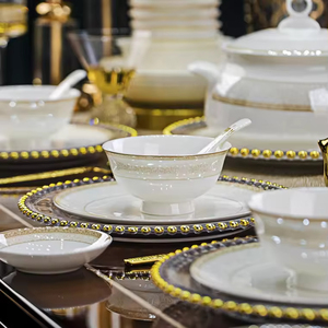 Brand New High Quality Light Luxury Gold Inlay Durable Reusable <b>Ceramic</b> Bowl Plate Dish Set Microwave Safe for Home Dining Use - Product Image 4