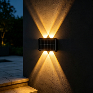Warm white up and down solar wall light Ip65 waterproof 2+2 LED solar <b>fence</b> light outdoor solar garden wall light - Product Image 6
