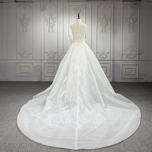 Vestidos de Novia Sirena 2 en 1 con Sobrefalda, Cintura Natural, Apliques de Cristal con Lentejuelas Vintage 1321 para Fiesta - Product Image 4