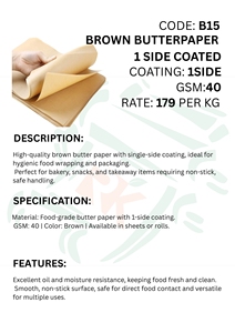 Papier sulfurisé brun de qualité alimentaire, enduit d'un côté, résistant à la graisse et à l'huile, en rouleau, pour cuisson et emballage en cuisine - Product Image 5