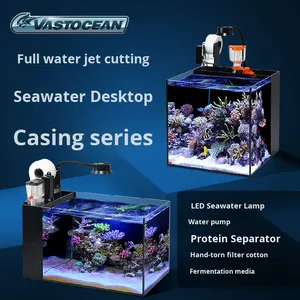 Pompe à lumière LED avec filtre de panneau arrière en verre noir à angle droit pour aquarium marin, réservoir d'eau salée, poisson-clown, corail, mini habitat - Product Image 1