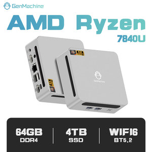 Mini <span class=keywords><strong>PC</strong></span> GenMachine Ryzen 7 7840U AMD 8 cœurs 16 threads 2.5G LAN Wifi 6 BT 5.2 2HD 4USB 3.0 USB4 3 écrans RAM 24G LPDDR5 - Product Image 1