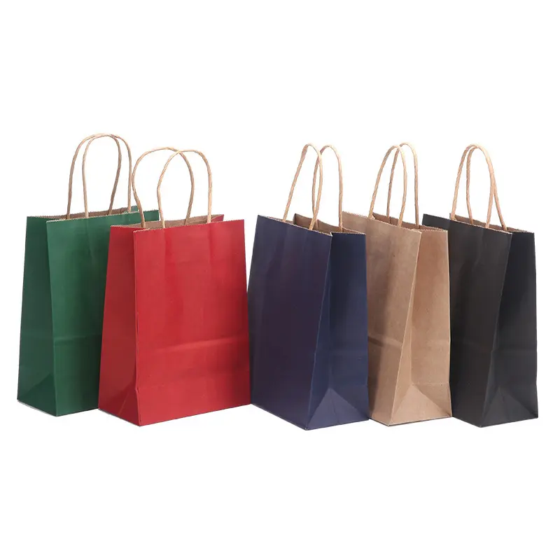 Bolsa de papel blanco y negro con logotipo, bolsas de papel Kraft marrón reciclado con asa, bolsa de compras de papel Kraft personalizada con su propio logotipo