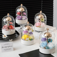 Roses éternelles préservées sous cloche en verre, lampe de table LED à intensité variable, décoration d'intérieur, rechargeable, fleurs éternelles E Forever