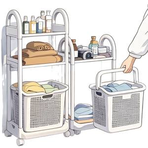 2-stöckiger Wäschekorb-Organizer mit Rollen, Schlanker Wäschesammler für Bad, Küche und Wohnheim, OEM Snap-Fold Kleiderbehälter - Product Image 5