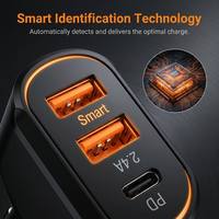 Cargador de Coche Multi-Dispositivo de 3 Puertos PD QC, Mini Enchufe Compacto de Carga Rápida para iPhone, Samsung, Teléfonos Android, Tabletas, Adaptador de Corriente