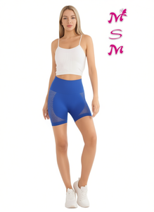 Pantalones Cortos Deportivos de Cintura Alta para Mujer DK75, Tejido de Nailon y Elastano, Transpirables, Ajuste Regular, Cintura Elástica, Color Sólido, Ropa Deportiva - Product Image 1