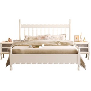 Light French Style Solid Wood Bed 1.8m Double Platform Bed Hand Carved Bedroom Furniture - Product Image 4