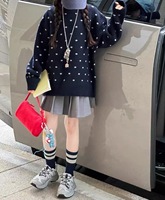 Pull en tricot pour filles de style coréen 2026, gris marine, rouge à pois, 2-9 ans