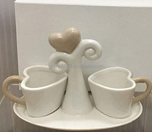 Set di Tazze da Caffè a Forma di <span class=keywords><strong>Cuore</strong></span> con Piattino, Tazze in Porcellana con Motivo <span class=keywords><strong>Cuore</strong></span> e Vassoio Albero della Vita, Bomboniere per Matrimonio - Product Image 4