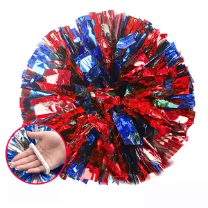 Sport Fancy Color Vier Vingersteel Plastic Juichende Cheerleading Bloem Pompons Metallic Cheerleader Bloem Folie Pom Poms