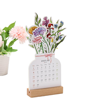Calendrier de bureau 2026 en carton floral verni, mini-planificateur mensuel motivant en forme de vase, impression offset