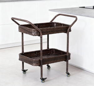 Portable Small Table with Wheels and <strong>Storage</strong> Function, Made of Rattan <strong>Furniture</strong> - Product Image 3