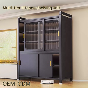 <span class=keywords><strong>Armoire</strong></span> de <span class=keywords><strong>rangement</strong></span> multi-niveaux autoportante en acier moderne, facile à nettoyer, avec porte <span class=keywords><strong>coulissante</strong></span> pour cuisine, salon et salle à manger - Product Image 1