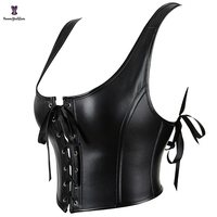 Corset court sexy gothique à maintien ferme pour femme, bustier dos nu avec bandage en dentelle, design sans manches, amincissant la taille