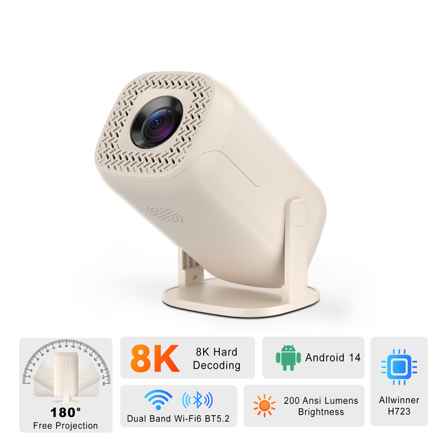 SYTA New Arrival V5 Portable Smart Projector 200 ANSI Lumens Android 14 WiFi6 BT 720P Supported Home Video Projector