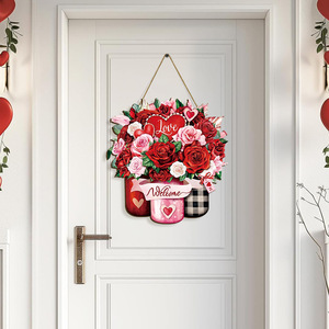 KingWIN Valentine's Day Wooden Hanging Ornament Rose Heart Welcome Door Sign Home <b>Decor</b> Farmhouse <b>Wall</b> Decoration - Product Image 2