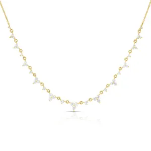 Gemnel dress jewelry 925 sterling silver 18k gold classic trio cubic zirconia necklace women