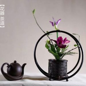 Bamboo Flower Basket Round Traditional Chinese Style Decorative Vase For Flower Arrangement - Product Image 2