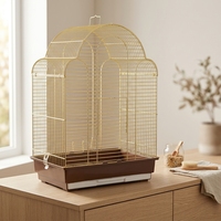 Cage à oiseaux en fil métallique plaqué or, cage pour animaux de compagnie avec porte arquée, volière de table pour petits oiseaux