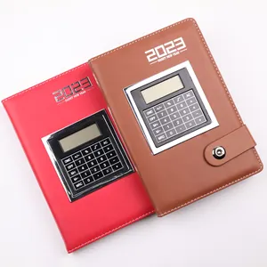 Notebook Hard Cover PU Perencana 2023, dengan Perencana Kalkulator dengan Kalender Dicat Perak Tepi Cetak Majalah Bisnis Buku Harian