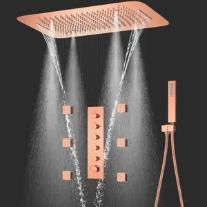 16 X 24 Inch Ceiling Atomizing Waterfall Rainfall Combo brass shower head Rose Gold Shower System Faucet Set For Bathroom