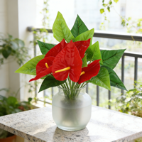 Plantes artificielles en tissu Anthurium, artisanat fait main pour hôtels, maisons, Thanksgiving, Noël, Nouvel An, accessoires de photographie, verdure à tige
