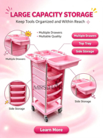 Chariot de Salon à 6 Niveaux, Chariot Roulant 1 Pièce, Valise de Maquillage, Support de Rangement pour Coiffure, pour Salon de Manucure, Spa, Barbier, Magasin