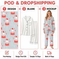 Pyjama personnalisé en satin avec col cranté, motif bonhomme de neige argenté, pour femme, collection Noël, POD, MOQ 1 pièce, Dropshipping