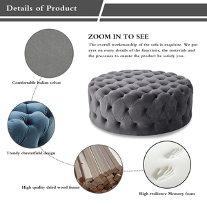 Velvet <strong>Chesterfield</strong> Round Ottoman <strong>Pouf</strong> for Living Room Modern Design Upholstery Furniture Manufacturer - Product Image 6