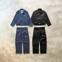 Ensembles de vêtements personnalisés en jean denim, coupe oversize, épais, avec boucle de pompier et fermoir de pompier, en denim selvedge japonais brut