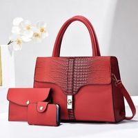 Ensemble 3-en-1 de sacs à main texturés crocodile, Nouveauté 2026, Sac à main vintage pour femme avec poignée supérieure, sac bandoulière et porte-cartes