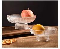 Plat Rond Moderne en Verre Transparent Écologique, Plateau de Service pour Fêtes, Fruits, Gâteaux, Snacks, Desserts, Bol à Pied Haut Couleur Unie