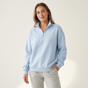 <b>Women's</b> <b>Quarter</b>-<b>Zip</b> <b>Sweatshirt</b> Solid Color Polyester Cotton Knitted Front Logo Autumn Wear Stand Collar Regular Sleeve - Product Image 1
