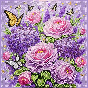 <span class=keywords><strong>Bouquet</strong></span> <span class=keywords><strong>de</strong></span> roses roses élégantes en tissu <span class=keywords><strong>de</strong></span> dessin animé créatif DIY, papillons jaunes, <span class=keywords><strong>peinture</strong></span> <span class=keywords><strong>de</strong></span> perles violettes, pour débutants et adultes, décoration intérieure moderne - Product Image 1