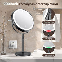 Miroir de maquillage LED moderne à double face rotatif à 360 degrés avec éclairage et grossissement, plusieurs couleurs et support métallique