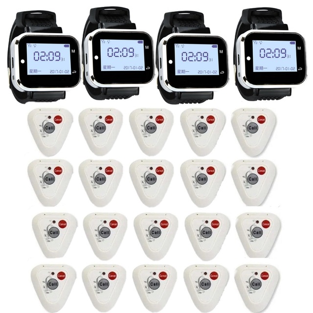 20 Buttons 4 Watches Wireless Restaurant Calling System Paging Service Bell for Food Court Office Clinic Bar Service