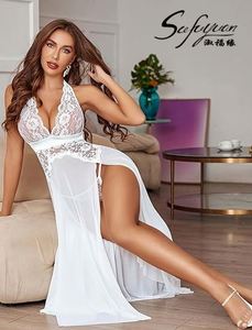 D0201 Wholesale Price Sexy Long Lace Dress Women 18 Girl Pajamas G-<b>string</b> Halter Neck Nightwear Sexy Women Lingerie - Product Image 2