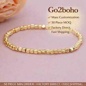 Go2boho Square Hematite Stone <strong>Bracelets</strong> Golden Beaded <strong>Stacking</strong> Elastic Stretch Handmade Fashion Unisex Jewelry Hawaii Trendy - Product Image 2