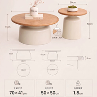 Table basse ronde Wabi Sabi, plateau rond en chêne massif, base sablier blanc mat, table de café pour appartement