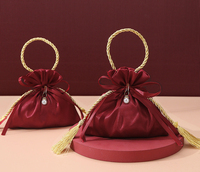 Pochette de ruban de cordon de cordon de satin rouge pour le sac recyclable de cadeau d'emballage de mariage de bijoux et de sucrerie