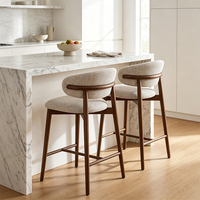 Massivholz Moderne Barhocker Stühle Gepolsterter Sitz Fußstütze Armlos Kücheninsel Theken-Bar Café Hotel Restaurant Möbel