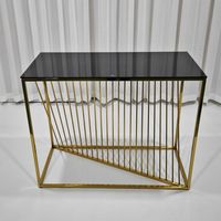 Table de bar rectangulaire en acier inoxydable doré avec plateau en verre noir