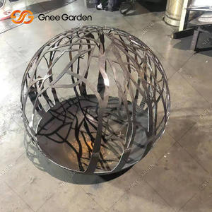 <b>Large</b> Rusty Red Corten Steel <b>Fire</b> Sphere <b>Pits</b> Winter Trees Garden Outdoor Metal Steel for Firewood - Product Image 4