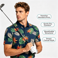 Kaos Polo Golf Polyester Berkualitas Tinggi 4 Arah Stretch, Logo Kancing Custom, Cepat Kering, Slim Fit, Kaos Polo Pria